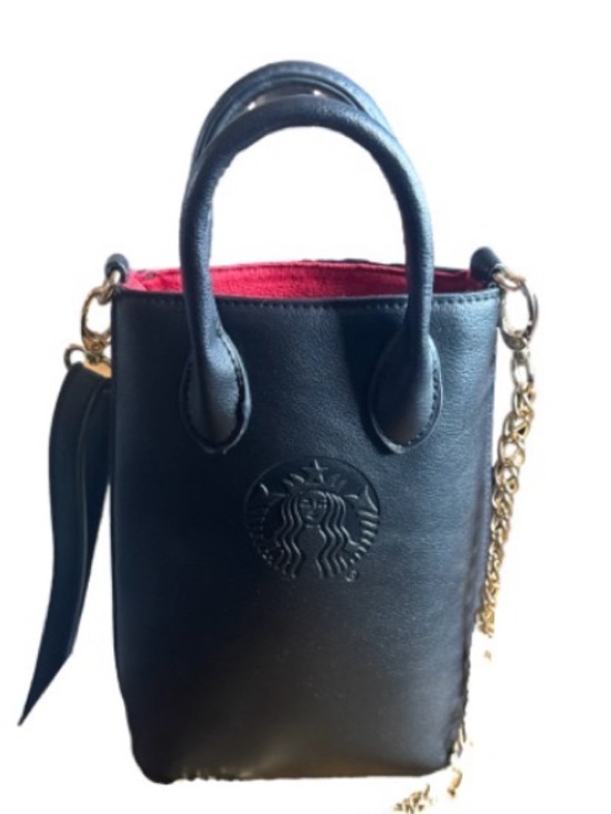 Starbucks Handbags - Starbucks Black Mini Tote with Red Lining and Gold Chain strap *